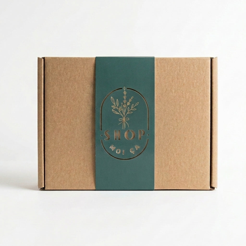 Pack individual items into a box with a Shop moi ça sleeve.